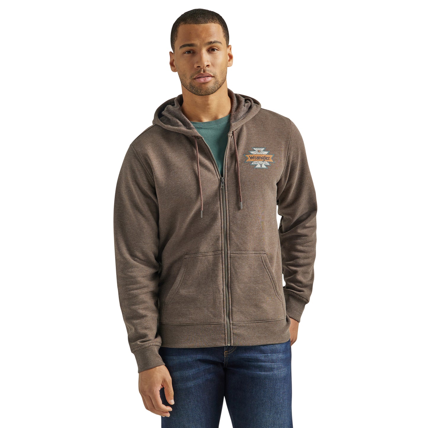 Wrangler Men's Regular Fit Zip Up Hoodie - Brown