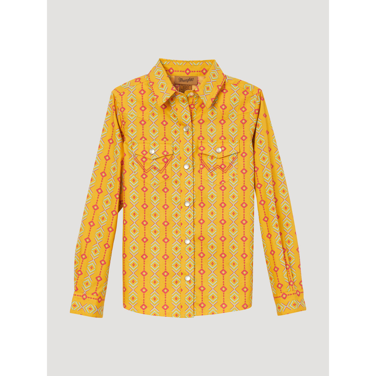 Wrangler Girl's Long Sleeve Print Snap Shirt - Yellow