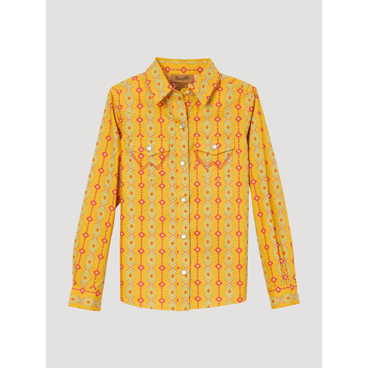 Wrangler Girl's Long Sleeve Print Snap Shirt - Yellow
