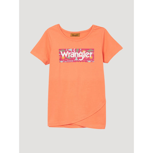 Wrangler Girl's Short Sleeve Graphic Logo Tee - Coral