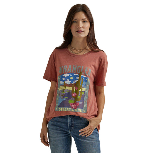 Wrangler Women's Desert Rose Short Sleeve Boyfriend Tee - Rust