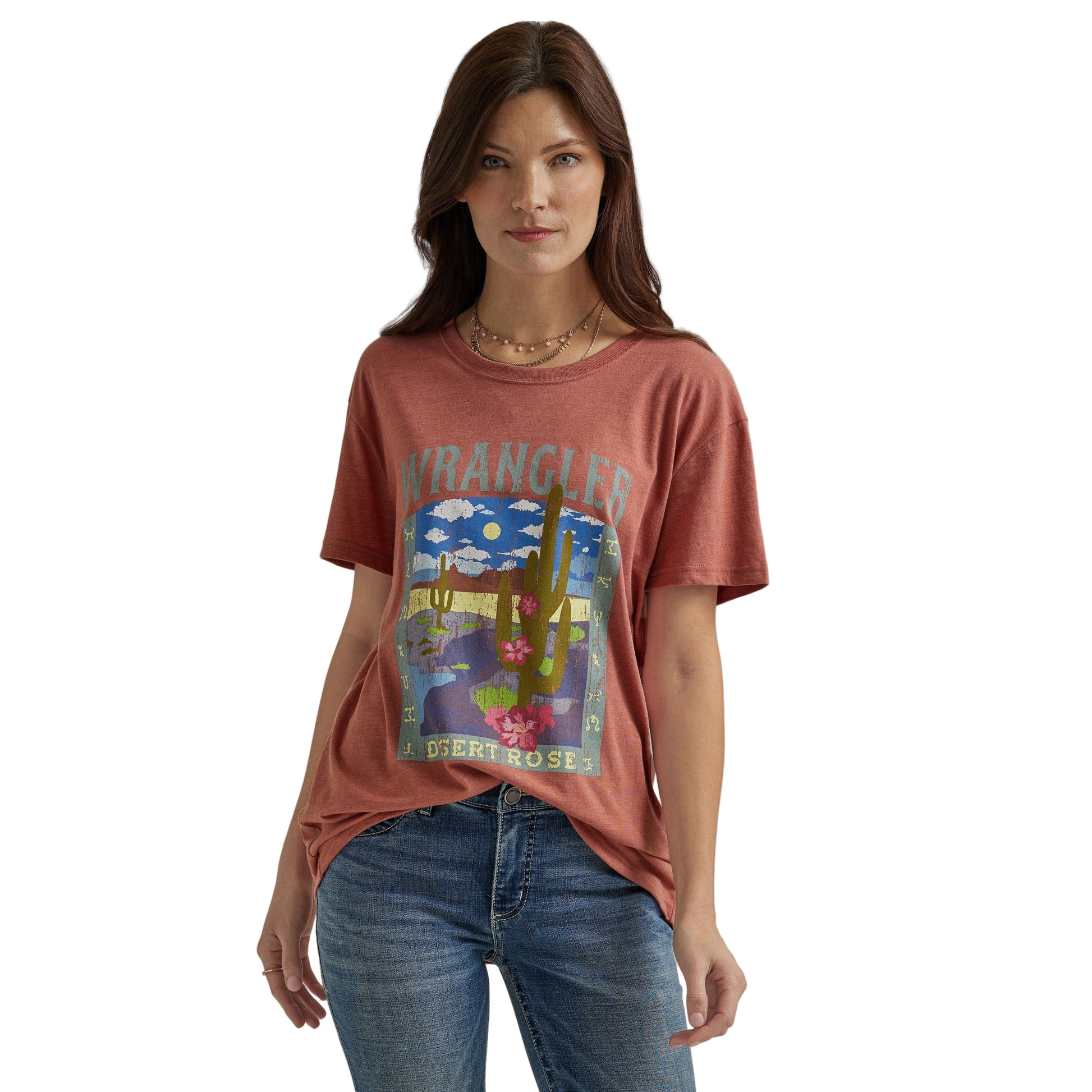 Wrangler Women's Desert Rose Short Sleeve Boyfriend Tee - Rust - Irvine Tack & Western Wear