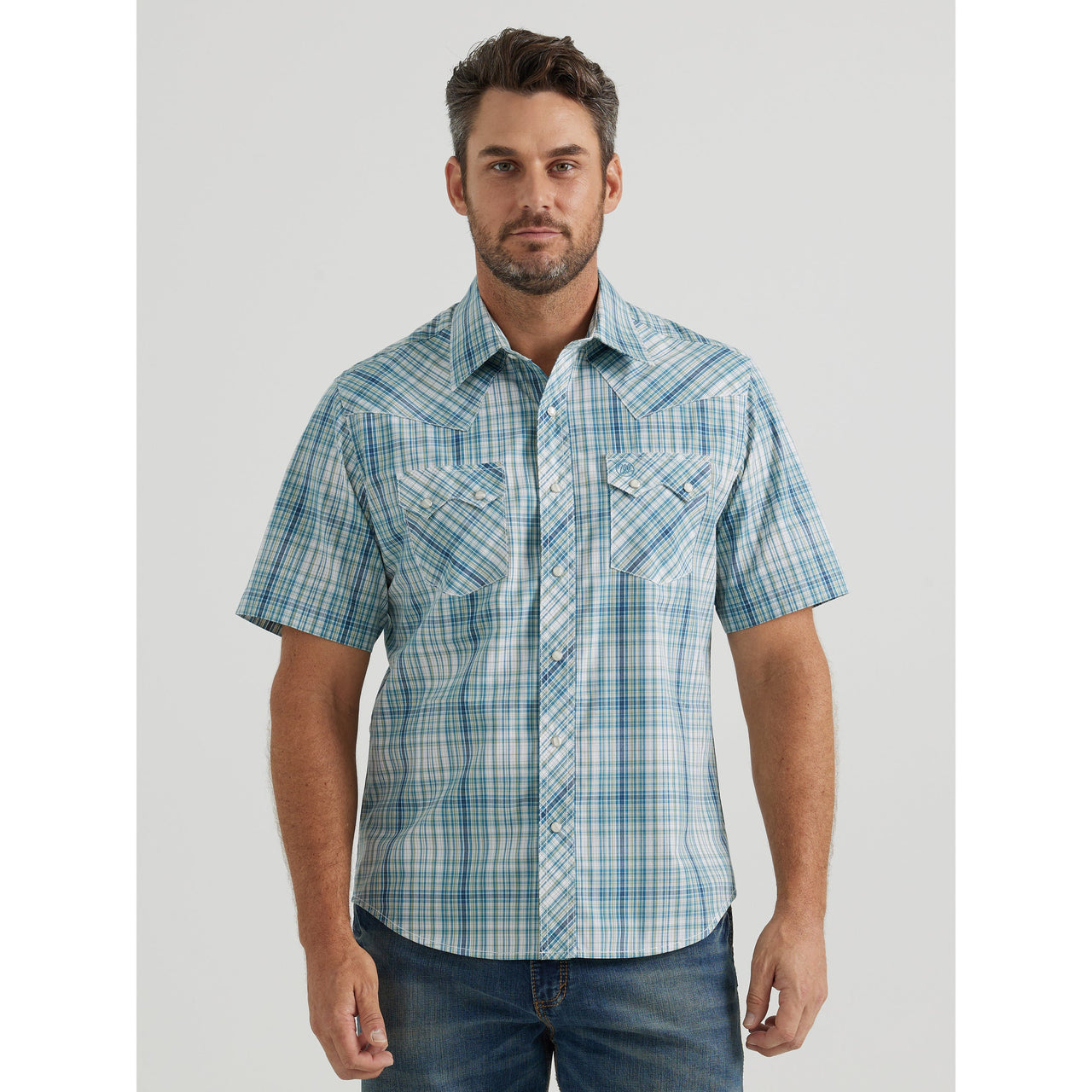 Wrangler Men's Retro Core Short Sleeve Plaid Shirt - Blue