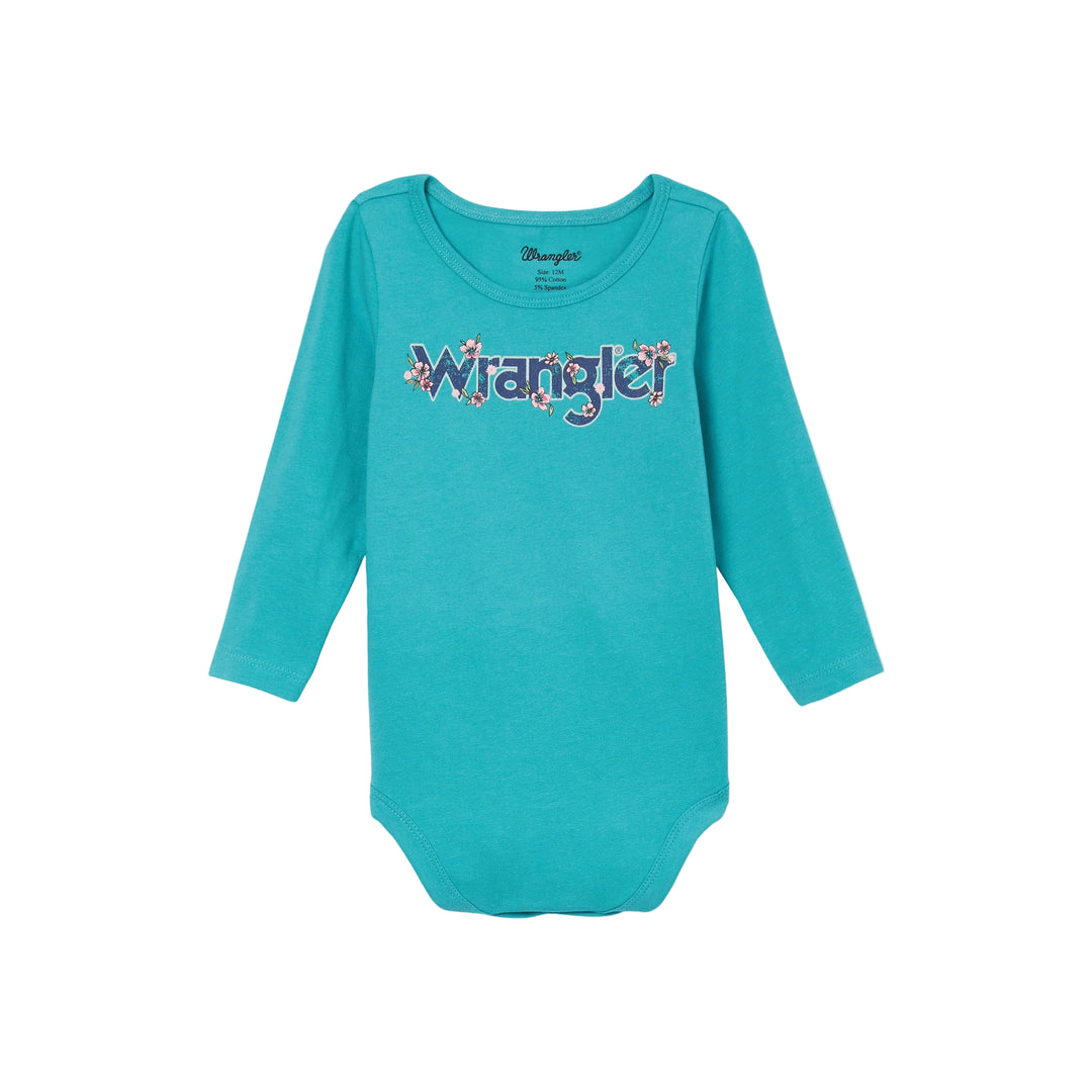Wrangler Baby Girl Long Sleeve Logo Onesie - Teal