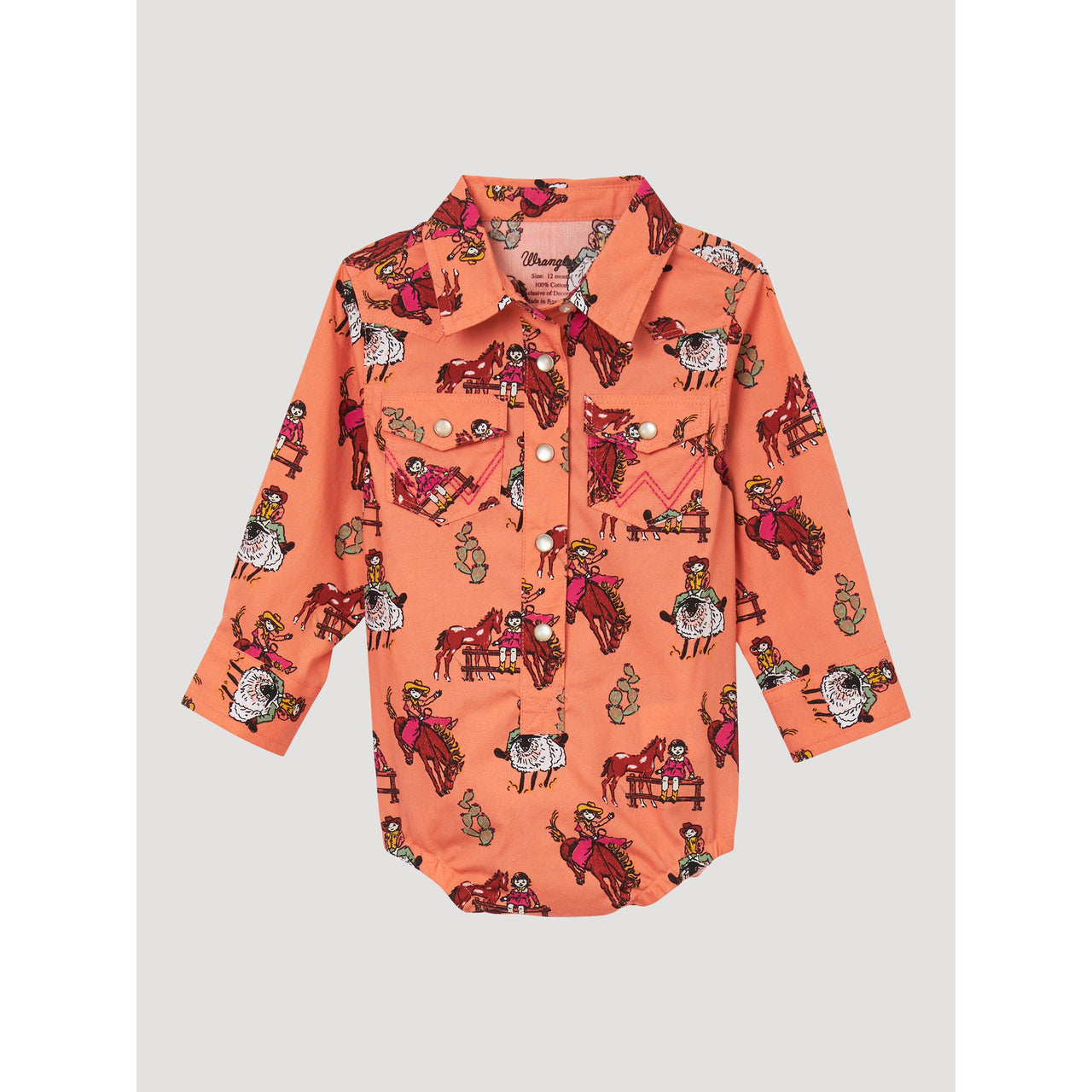 Wrangler Baby Girl Long Sleeve Snap Rider Shirt - Coral