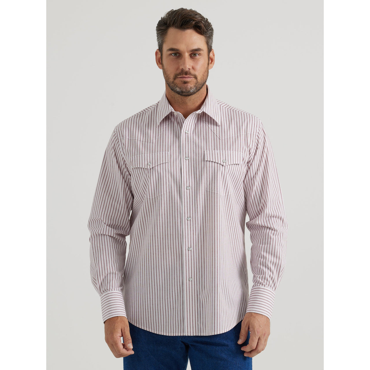 Wrangler Men's Wrinkle Resist Long Sleeve Stripe Shirt - White/Red