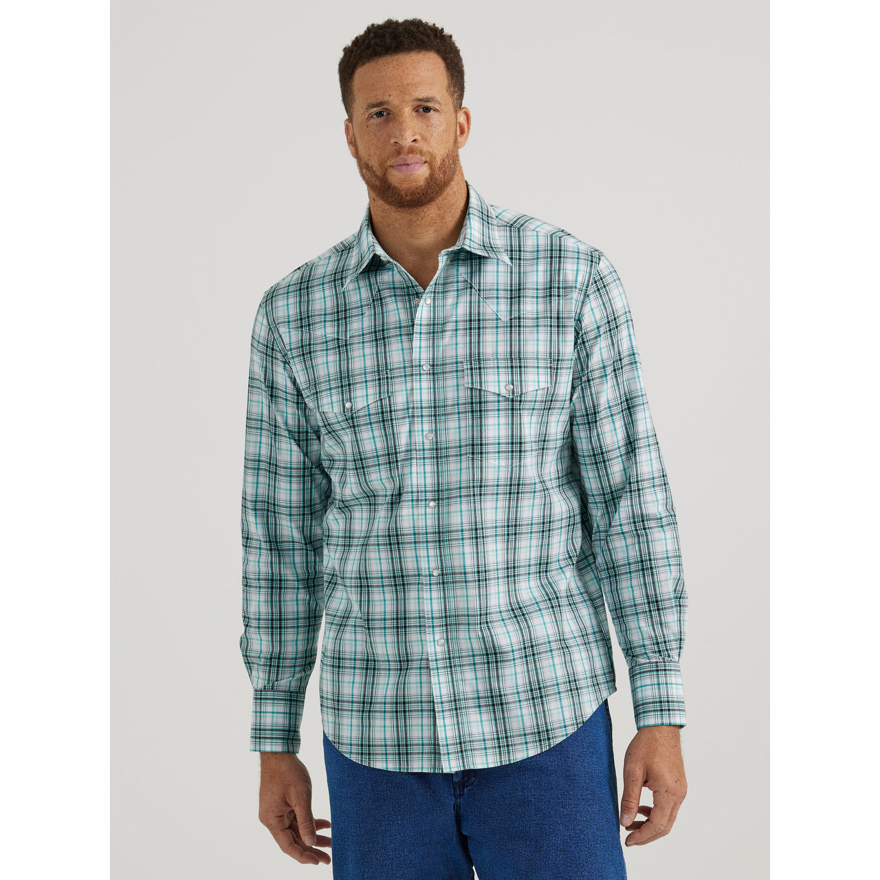 Wrangler Men's Wrinkle Resist Long Sleeve Plaid Shirt - Green