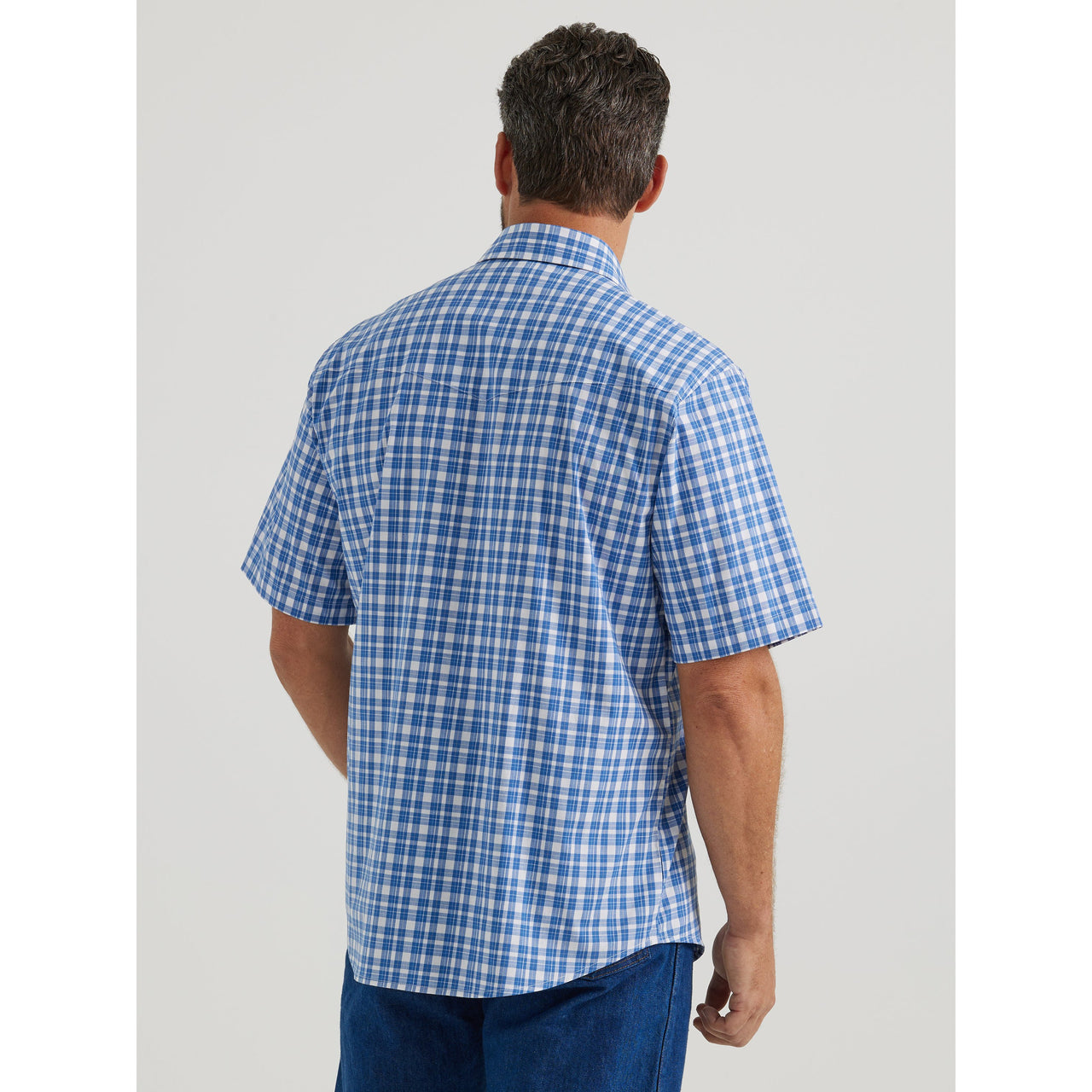 Wrangler Men's Wrinkle Resist Short Sleeve Plaid Shirt - Blue