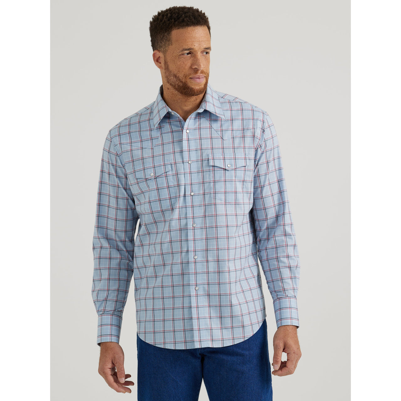 Wrangler Men's Wrinkle Resist Long Sleeve Plaid Shirt - Blue