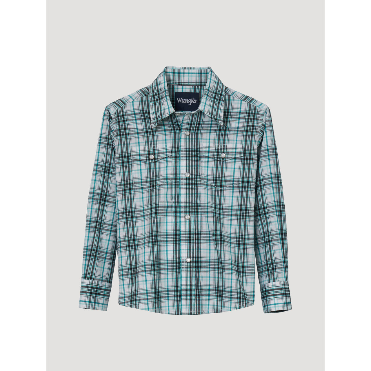 Wrangler Boy's Wrinkle Resist Long Sleeve Plaid Shirt - Aqua