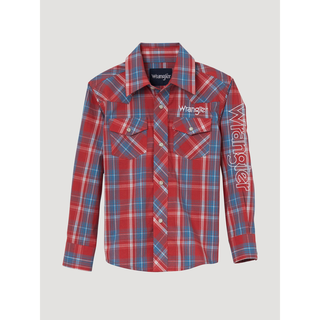 Wrangler Boy's Logo Long Sleeve Plaid Shirt - Red