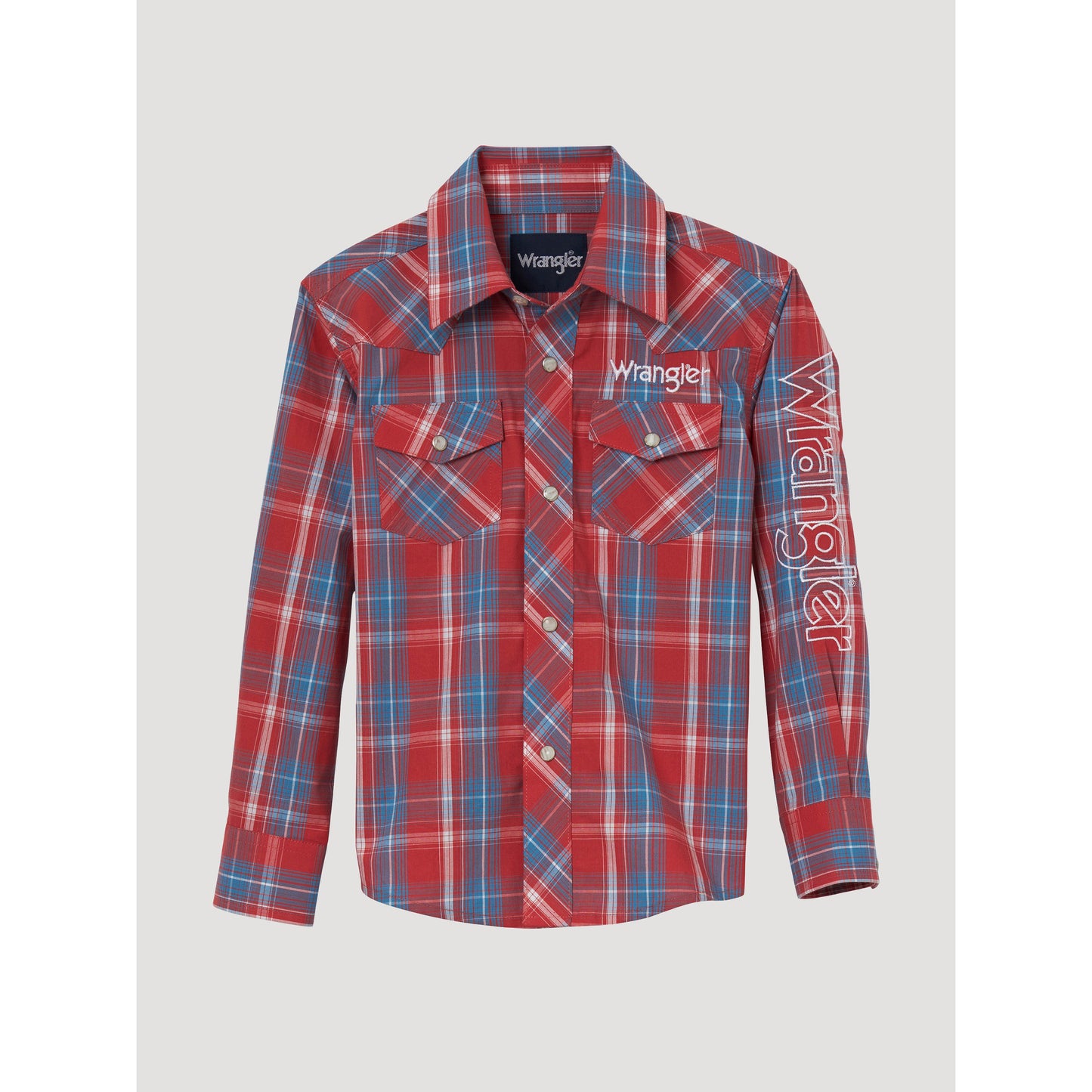 Wrangler Boy's Logo Long Sleeve Plaid Shirt - Red