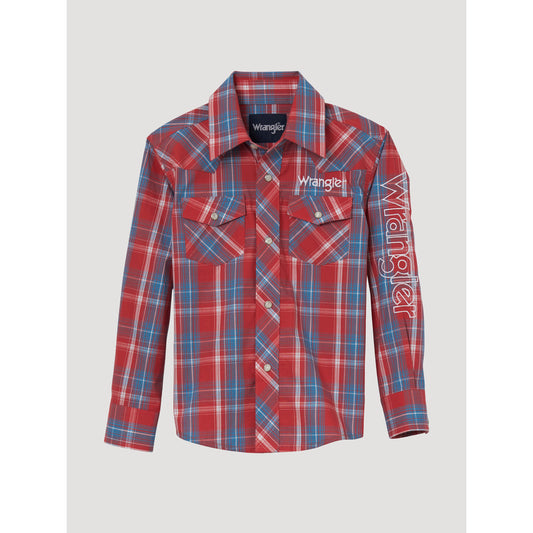 Wrangler Boy's Logo Long Sleeve Plaid Shirt - Red