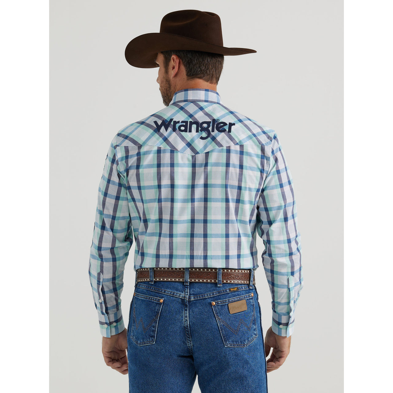 Wrangler Men's Logo Long Sleeve Button Down Shirt - Teal