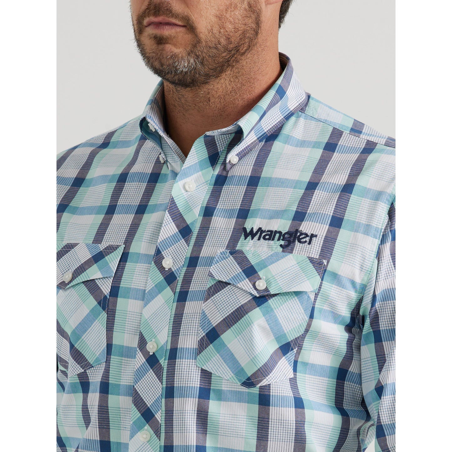 Wrangler Men's Logo Long Sleeve Button Down Shirt - Teal