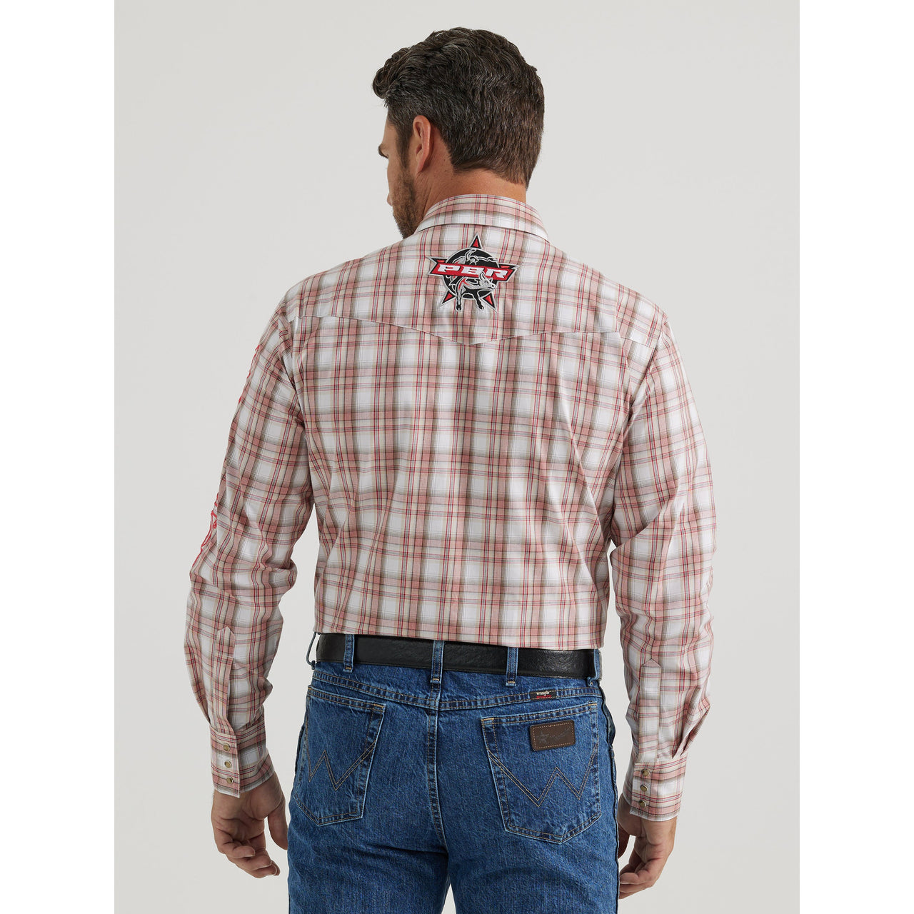 Wrangler Men's PBR Logo Long Sleeve Plaid Shirt - Red