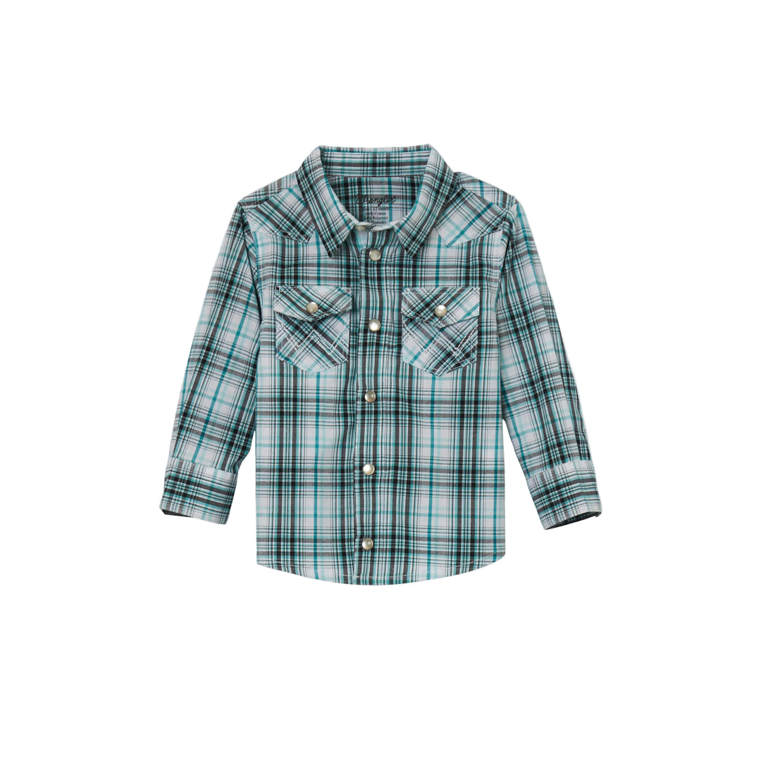 Wrangler Baby Boy Plaid Long Sleeve Shirt - Turquoise