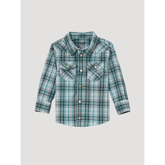 Wrangler Baby Boy Plaid Long Sleeve Shirt - Turquoise