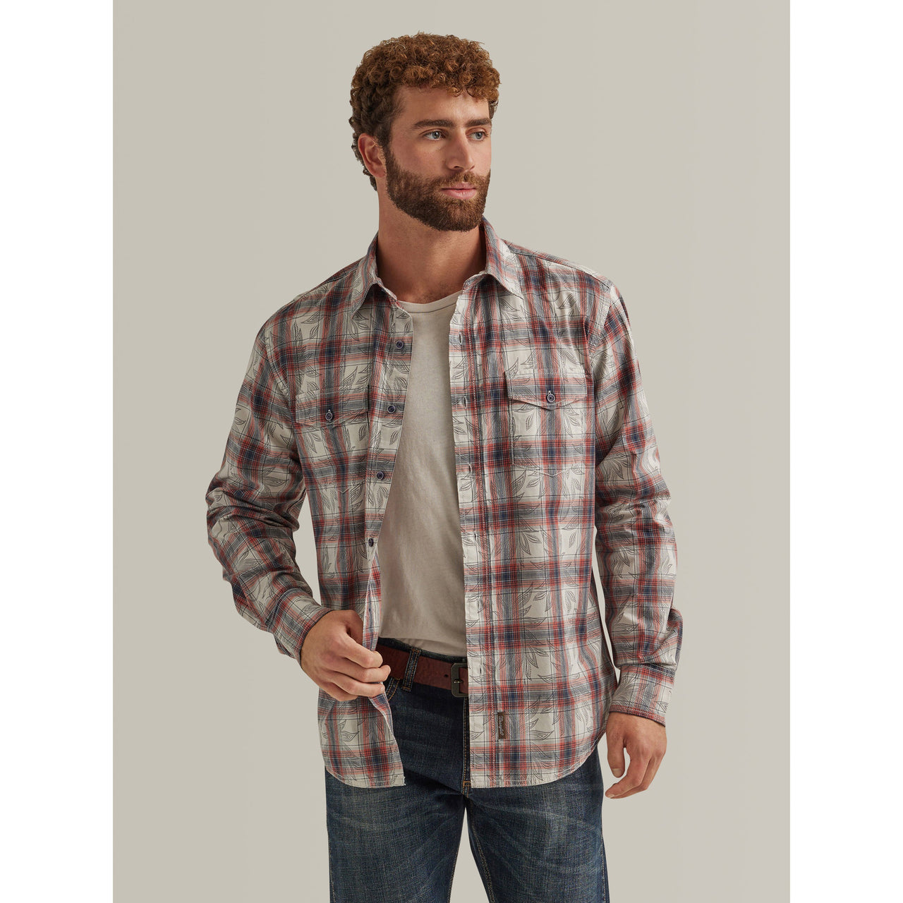 Wrangler Men's Retro Premium Long Sleeve Modern Fit Plaid Button Down Shirt - Red
