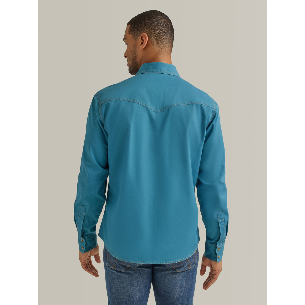 Wrangler Men's Retro Premium Long Sleeve Solid Snap Shirt - Teal