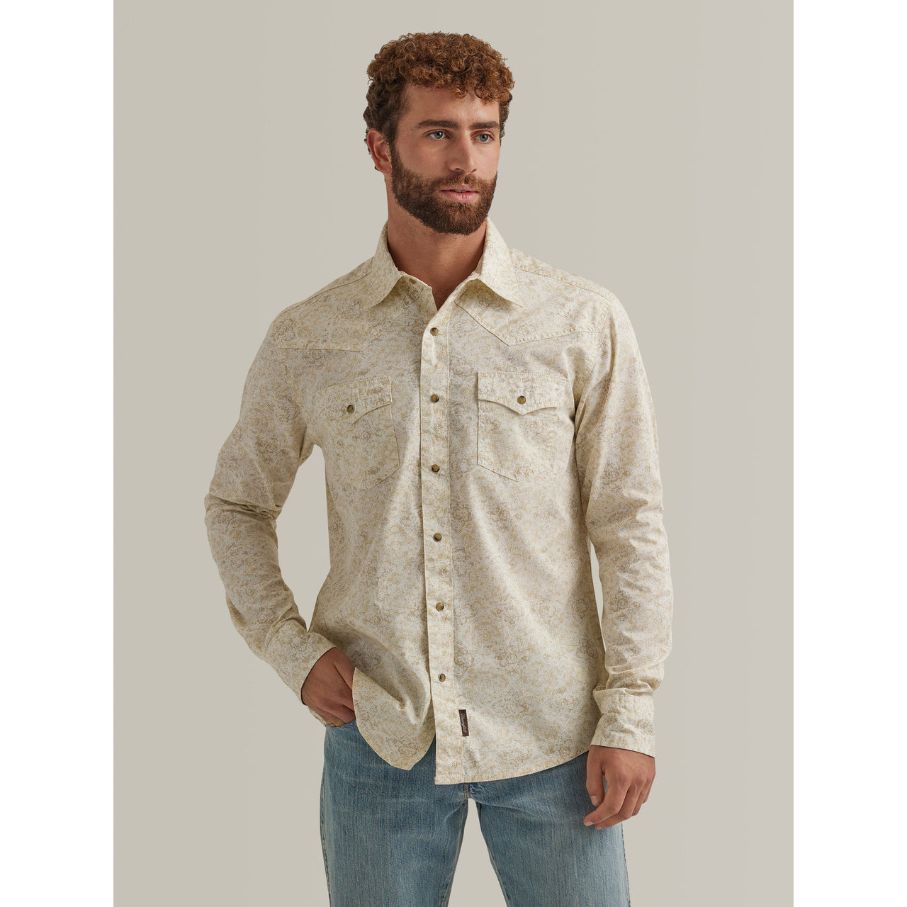 Wrangler Men's Retro Premium Long Sleeve Snap Shirt - Beige
