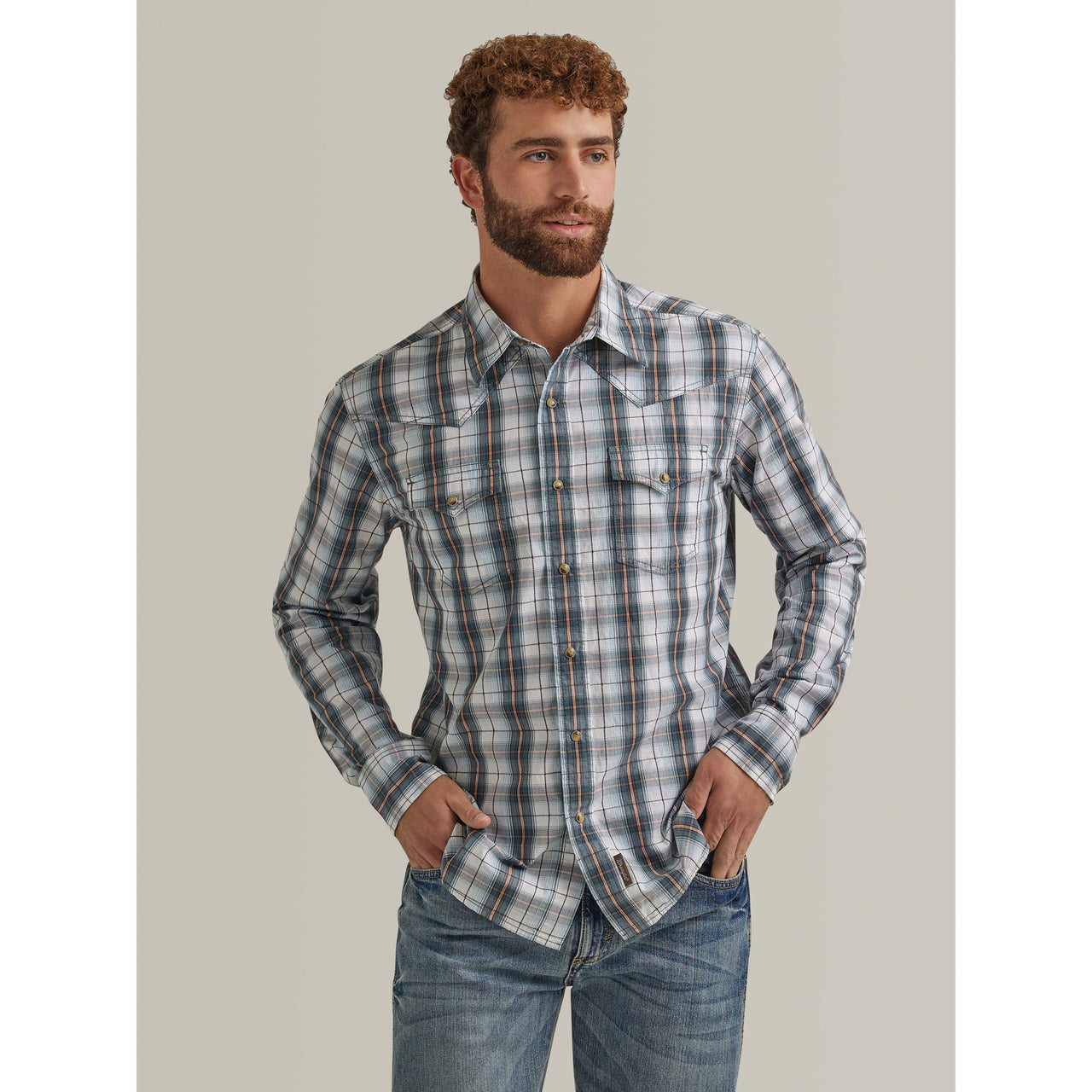 Wrangler Men's Retro Premium Long Sleeve Snap Plaid Shirt - Grey/Green