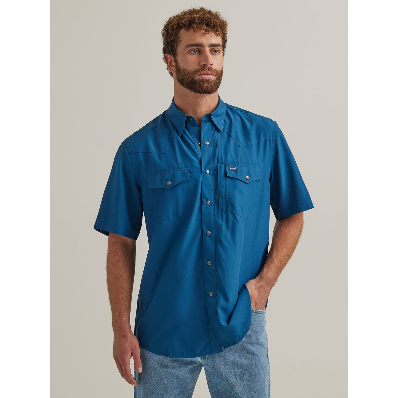 Wrangler Men's Performance Snap Short Sleeve Solid Shirt - Blue