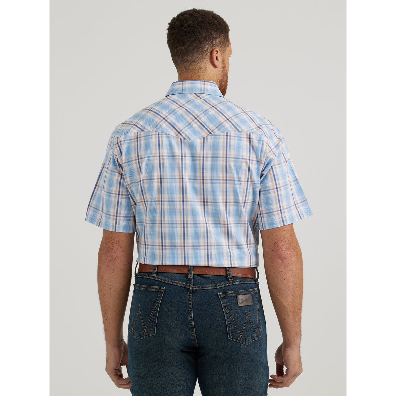 Wrangler Men's 20X Advanced Comfort Short Sleeve Plaid Snap Shirt - Blue