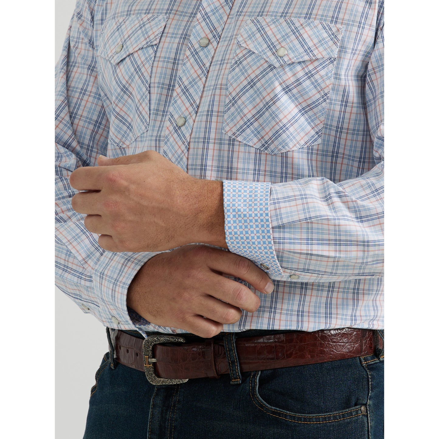 Wrangler Men's 20X Advanced Comfort Long Sleeve Plaid Snap Shirt - White