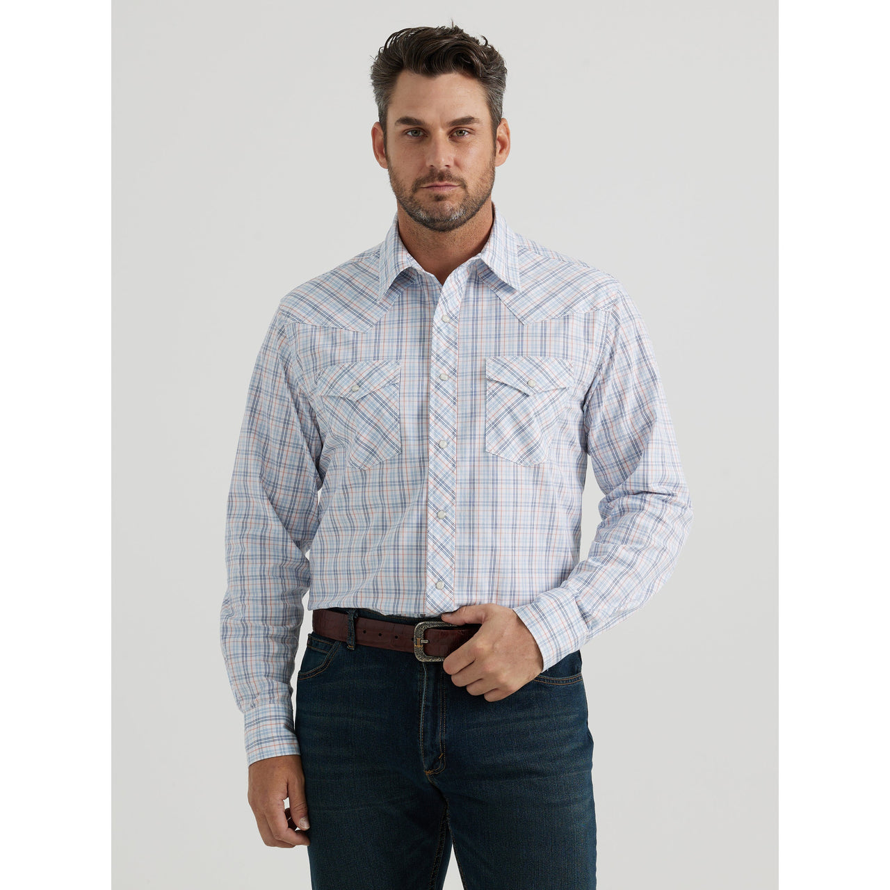 Wrangler Men's 20X Advanced Comfort Long Sleeve Plaid Snap Shirt - White