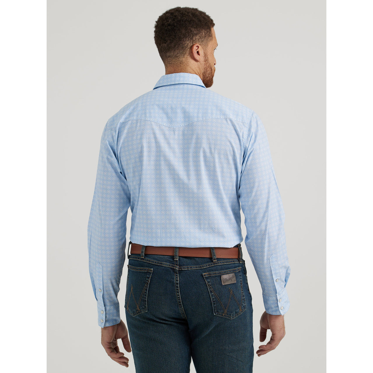 Wrangler Men's 20X Advanced Comfort Long Sleeve Geometric Snap Shirt - Light Blue