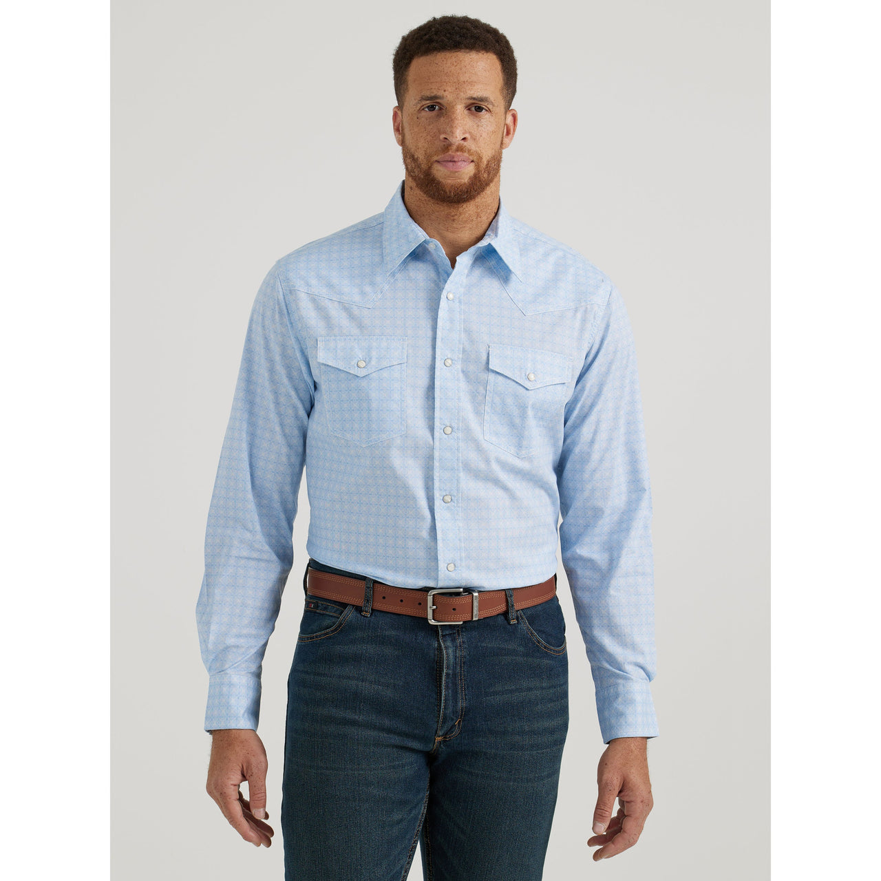 Wrangler Men's 20X Advanced Comfort Long Sleeve Geometric Snap Shirt - Light Blue