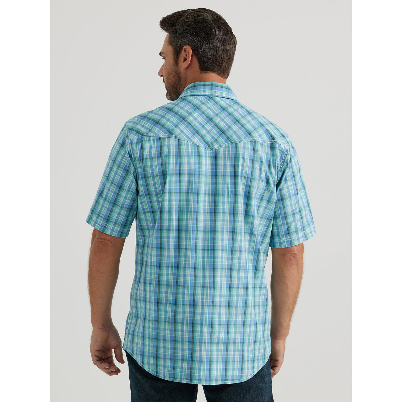 Wrangler Men's 20X Advanced Comfort Short Sleeve Plaid Snap Shirt - Teal