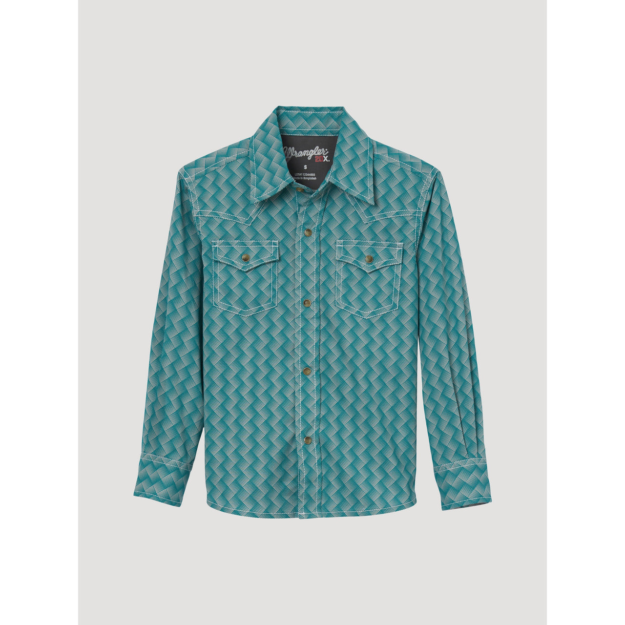 Wrangler Boy's 20X Advanced Comfort Long Sleeve Geometric Shirt - Teal