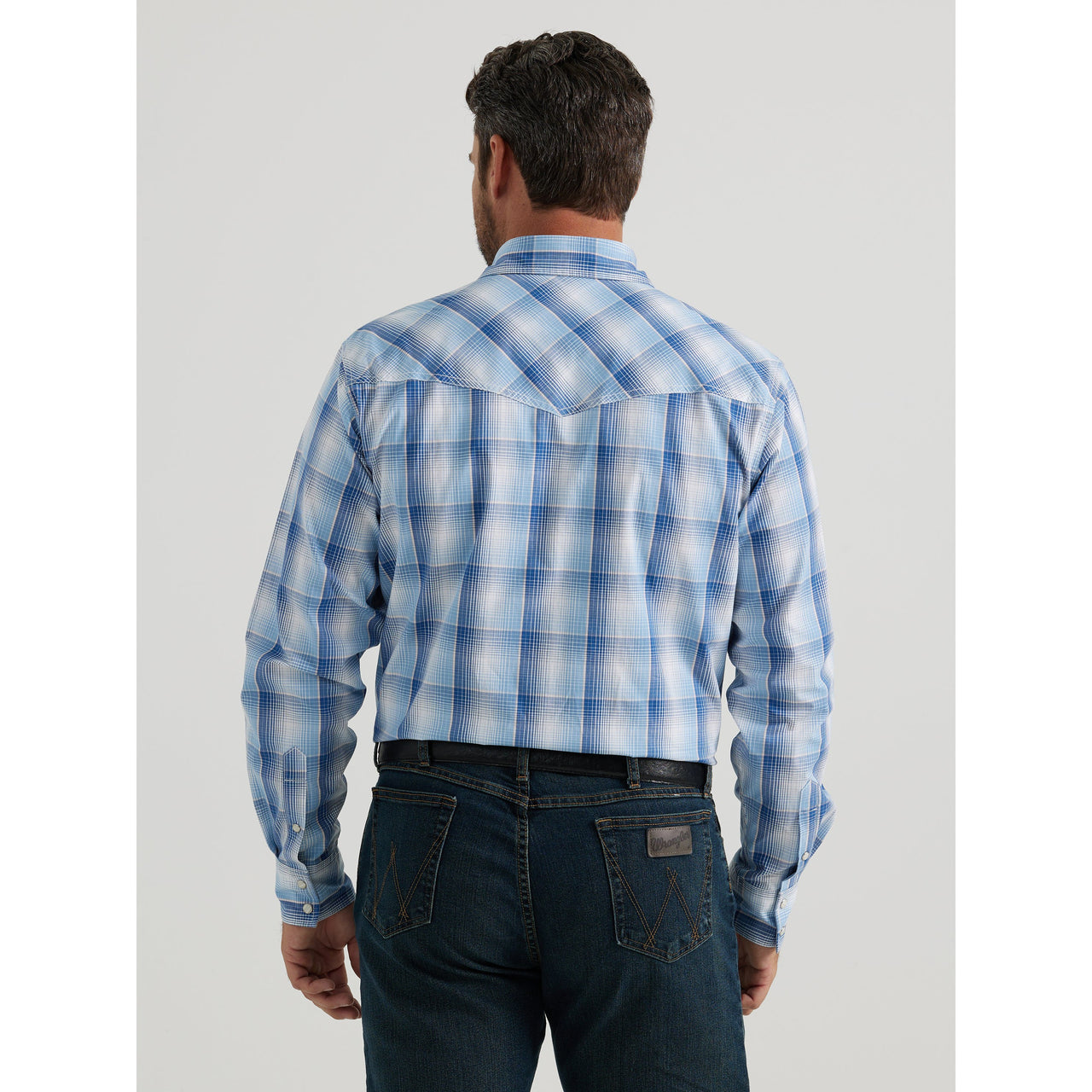 Wrangler Men's 20X Advanced Comfort Long Sleeve Plaid Snap Shirt - Blue