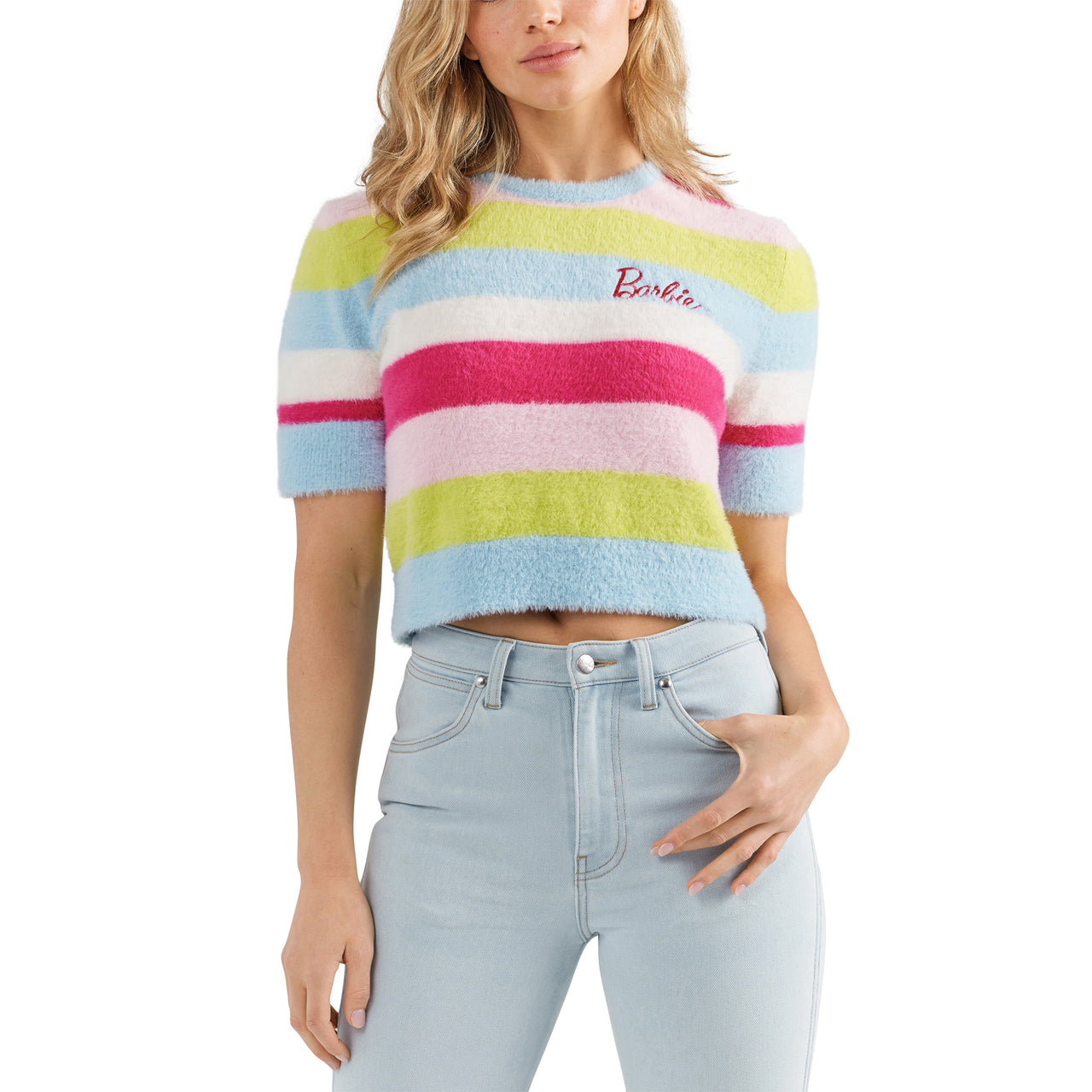 Wrangler X Barbie Women's Cropped Short Sleeve Sweater - Multi