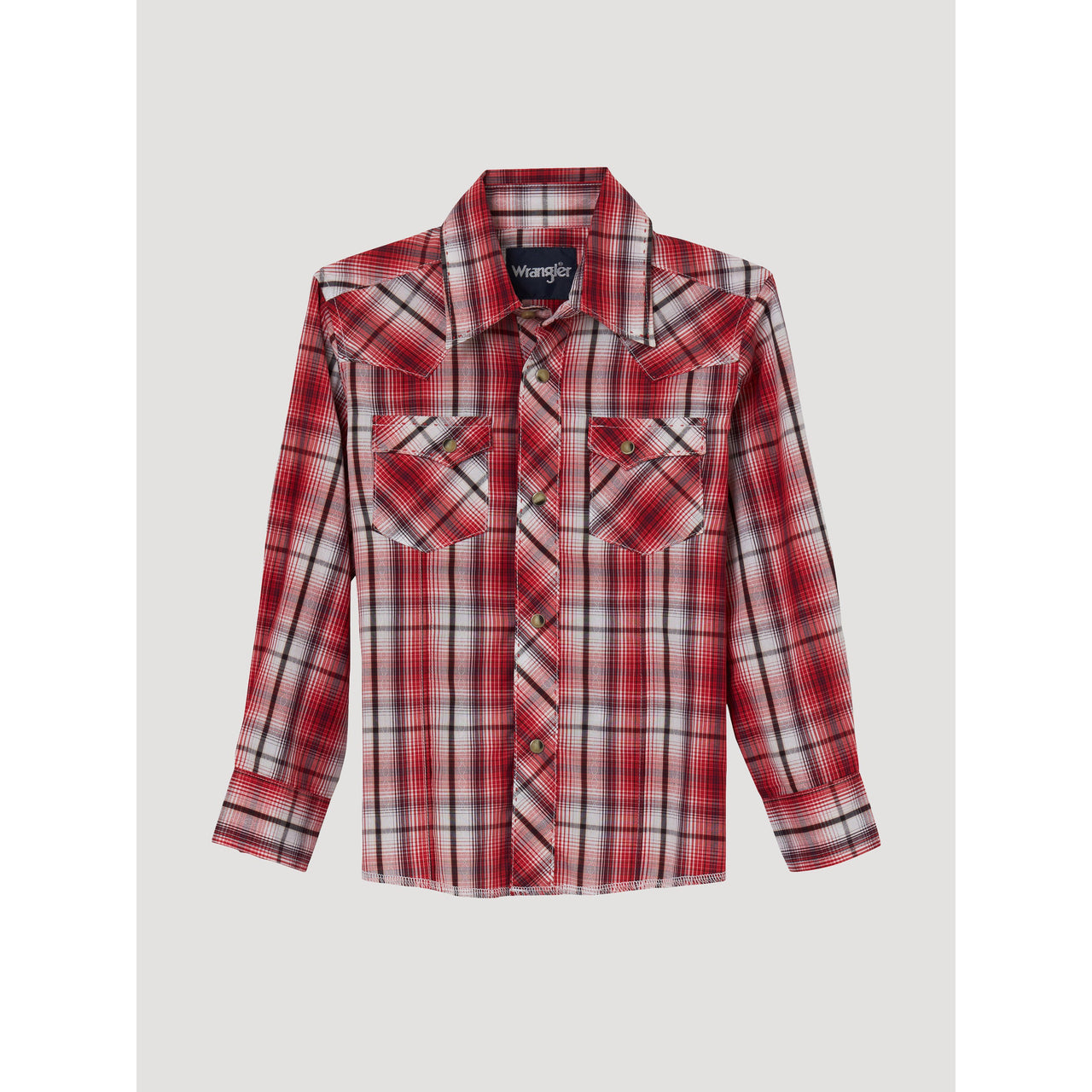 Wrangler Boy's Wrinkle Free Long Sleeve Plaid Shirt - Red