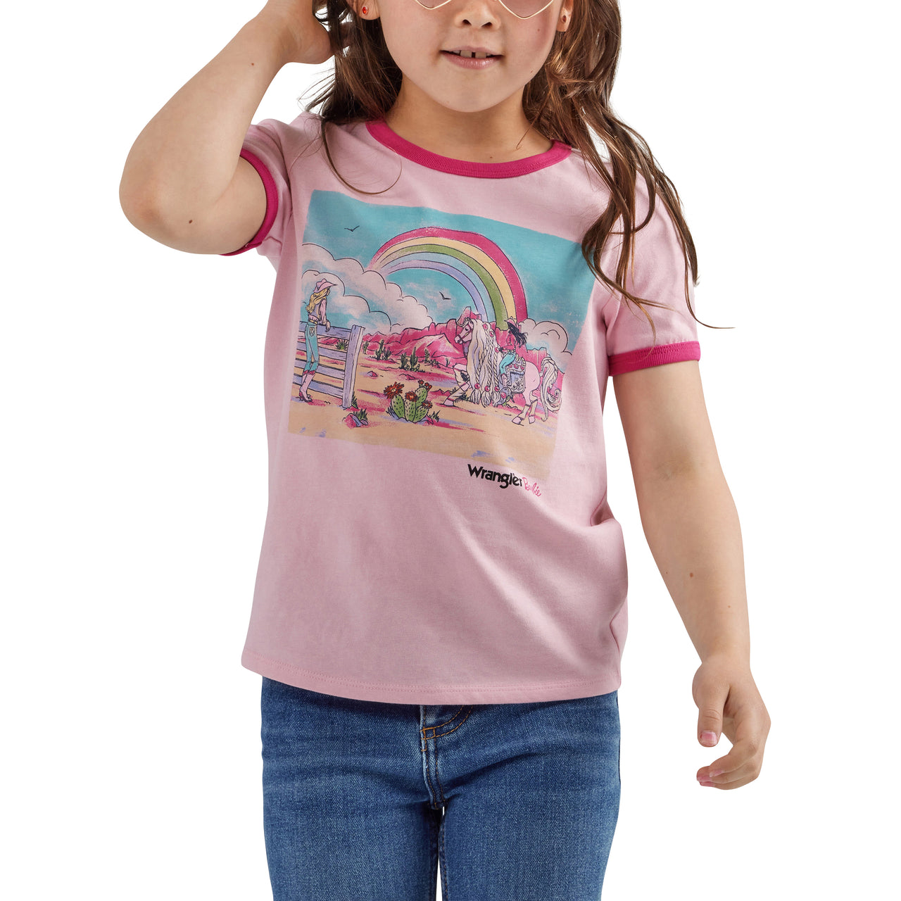 Wrangler X Barbie Girl's Ringer T-Shirt - Pink
