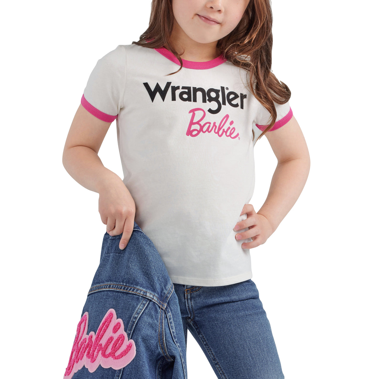 Wrangler X Barbie Girl's Ringer T-Shirt - White