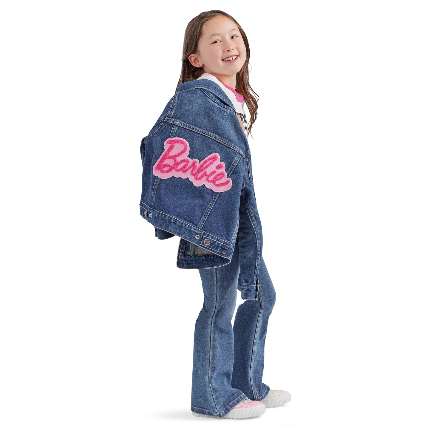 Wrangler X Barbie Girl's Zip Up Denim Jacket - Medium Wash