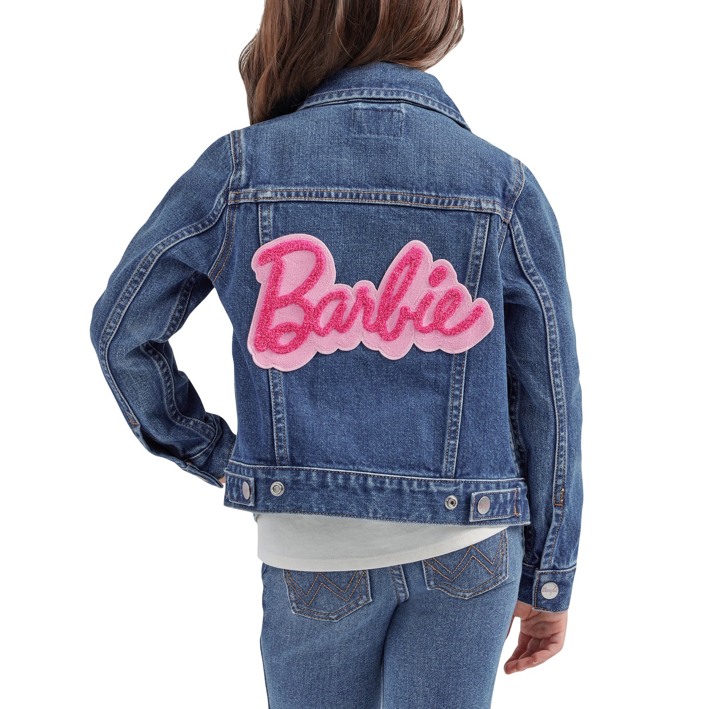 Wrangler X Barbie Girl's Zip Up Denim Jacket - Medium Wash