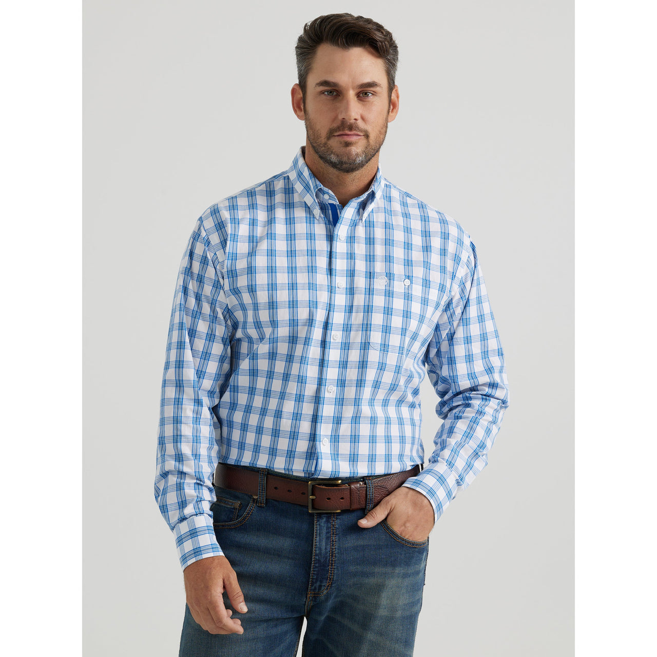 Wrangler Men's George Strait Long Sleeve Plaid Shirt - Blue