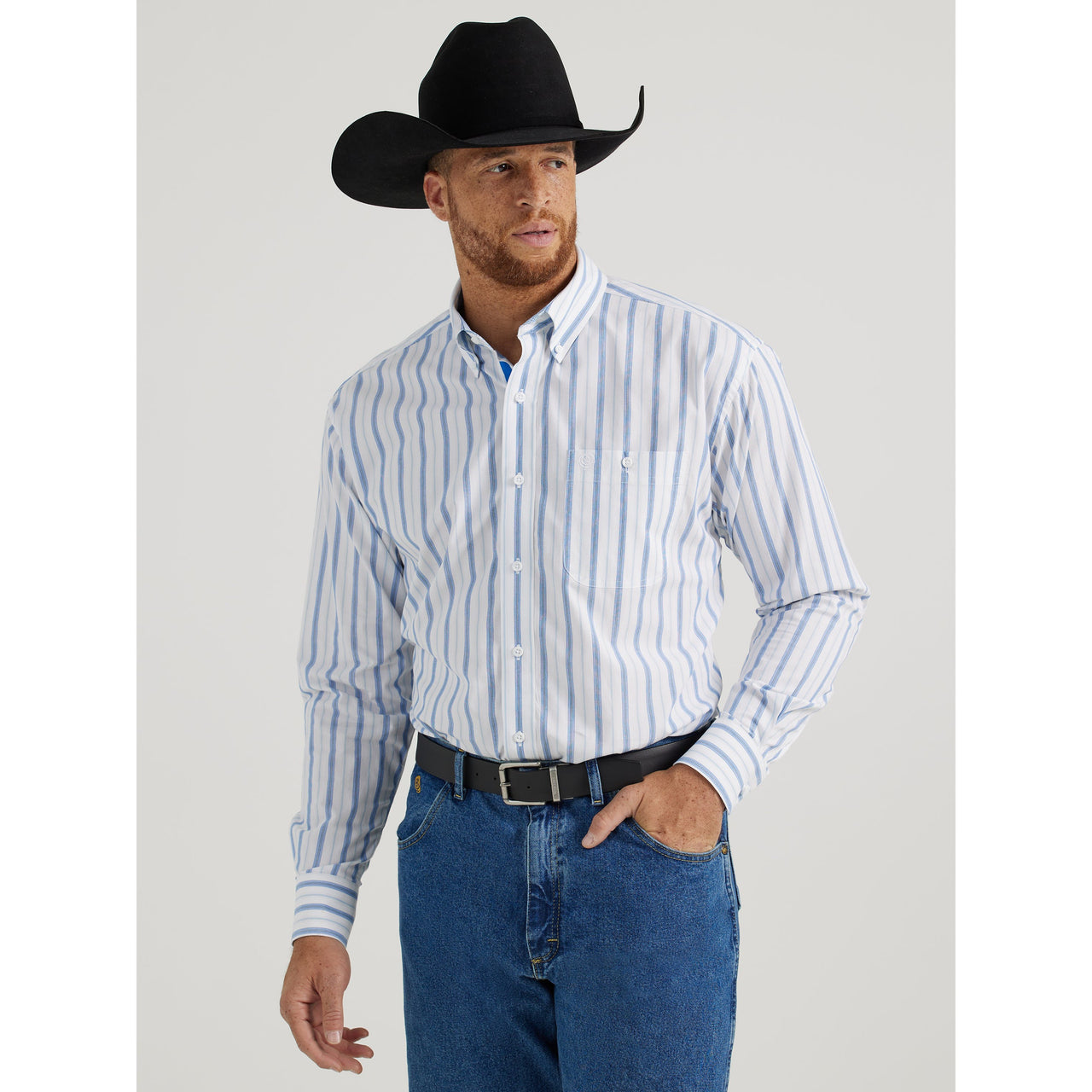 Wrangler Men's George Strait Long Sleeve Stripe Shirt - White