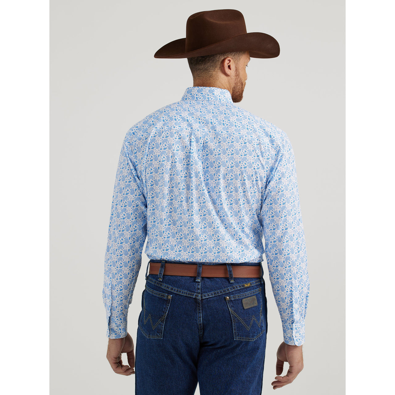 Wrangler Men's George Strait Long Sleeve Geometric Shirt - Light Blue