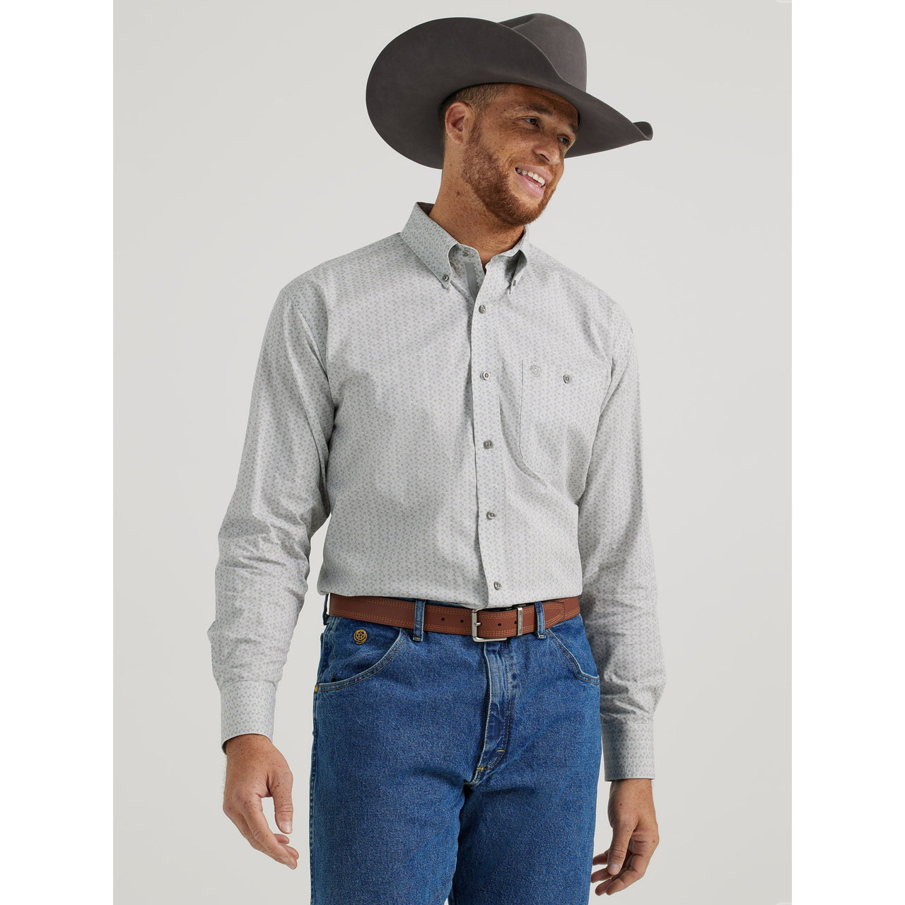 Wrangler Men's George Strait Long Sleeve Geometric Shirt - White