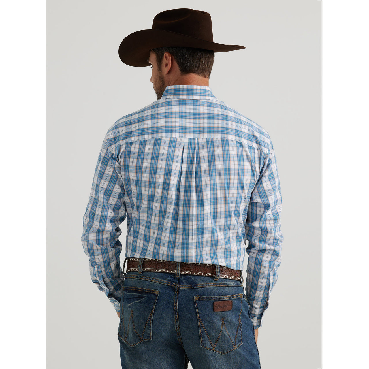 Wrangler Men's George Strait Long Sleeve Plaid Shirt - Blue