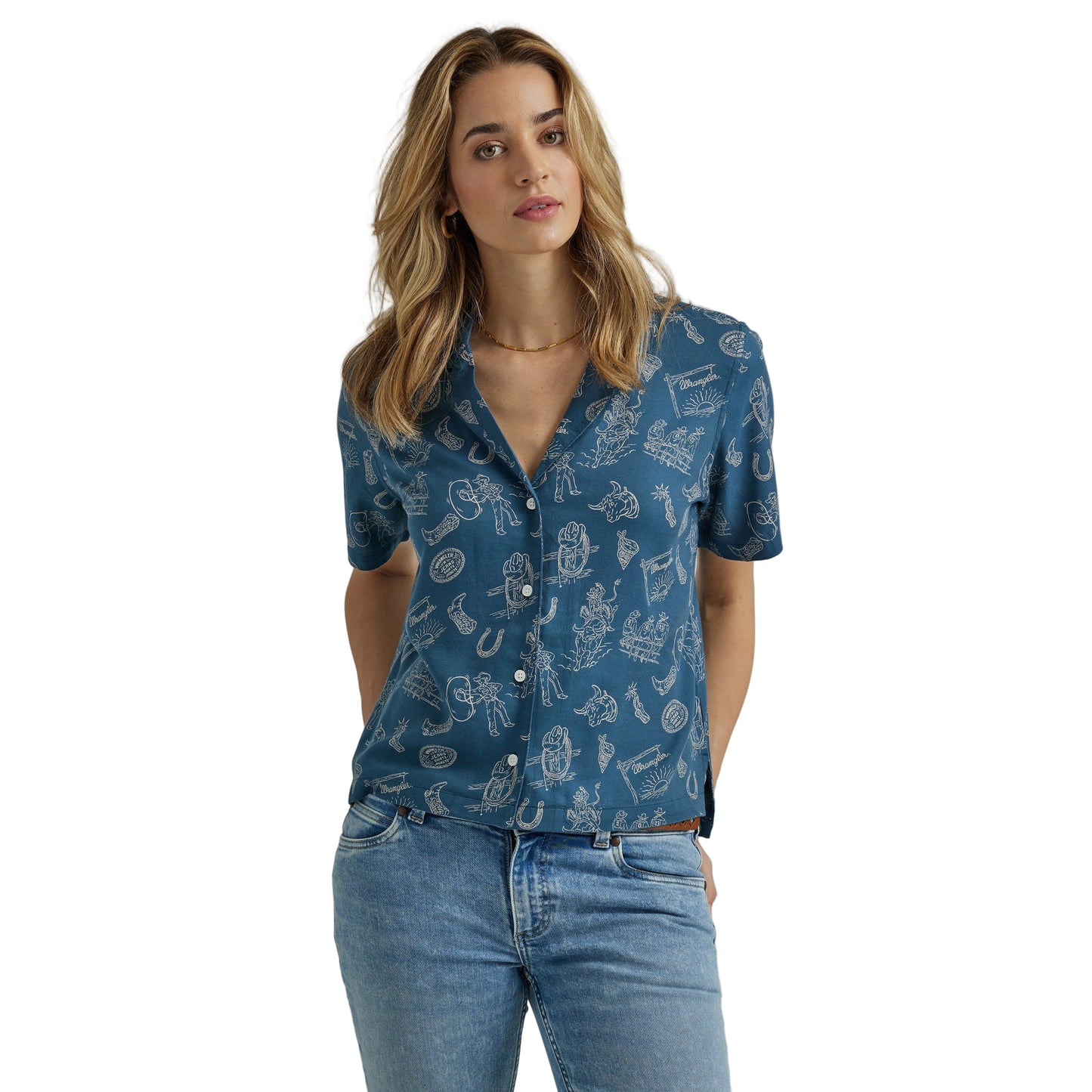 Wrangler Women's Short Sleeve Top - Coconut Floral Cream