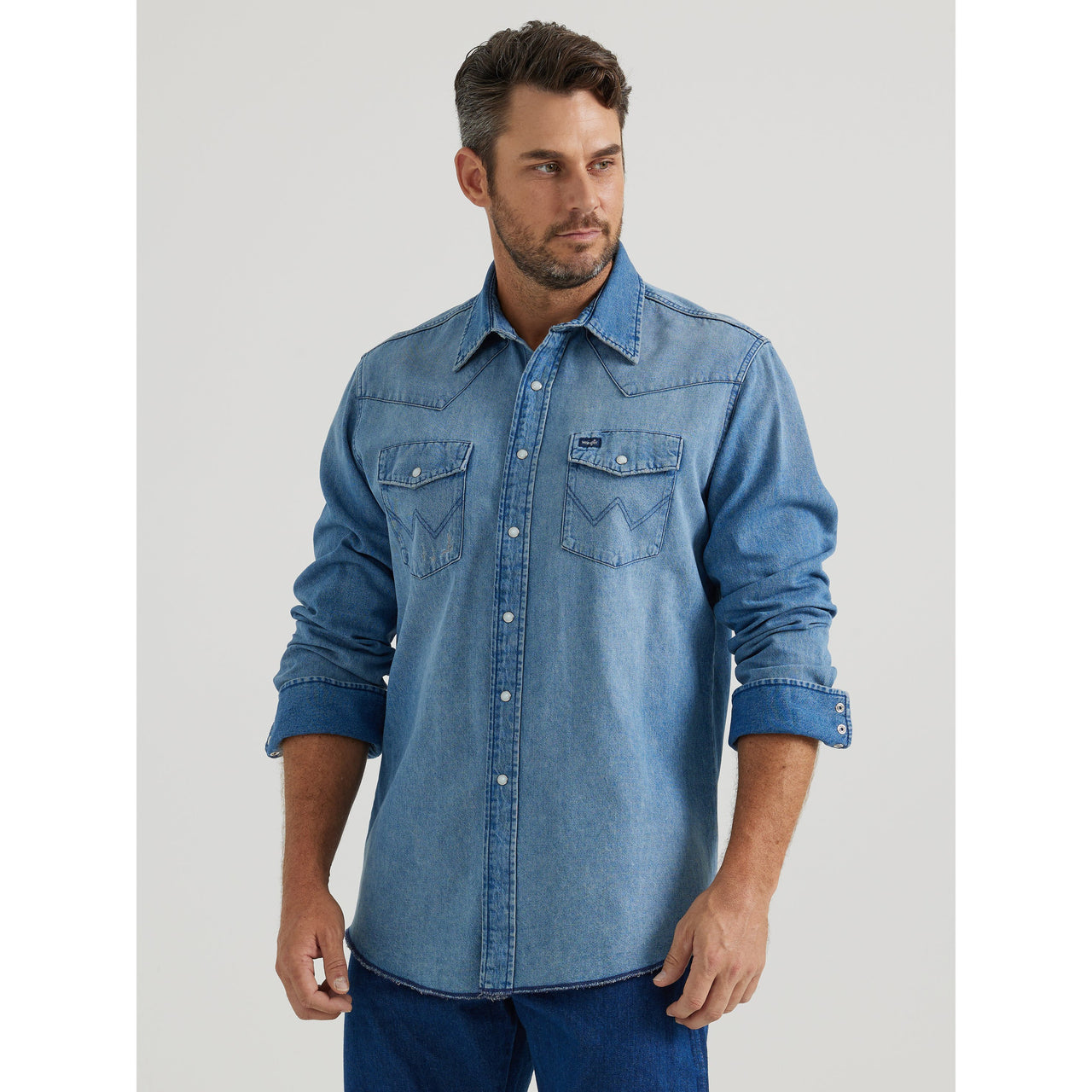 Wrangler Men's Long Sleeve Denim Shirt - Medium Wash