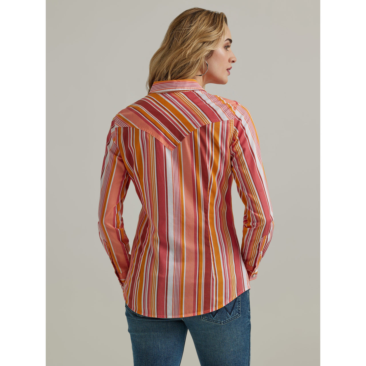 Wrangler Women's Long Sleeve Striped Snap Shirt - Coral