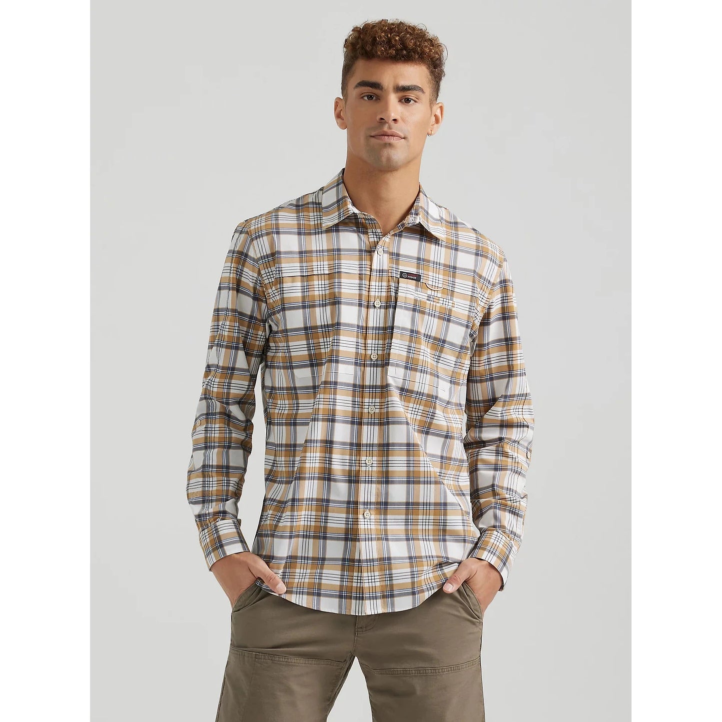 Wrangler Men's ATG Long Sleeve Men's Hike To Fish Plaid - Bistre